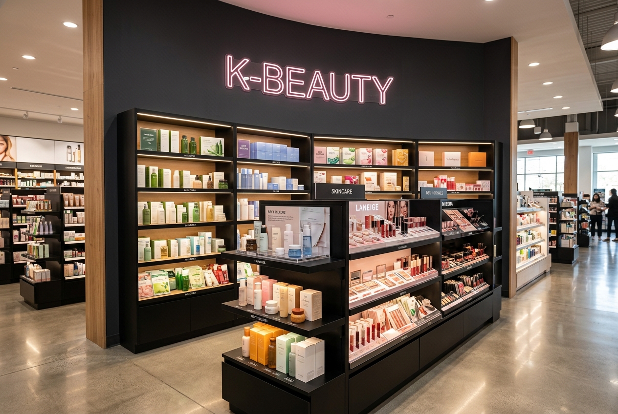 Premium K-Beauty retail section visual